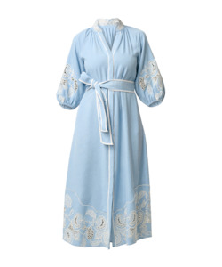 Once Was Amara Tencel Placement Embroidered Maxi Dress - Blue Haze