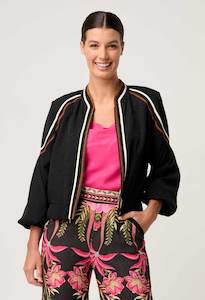 Once Was Arabella Reverisble Placement Print Viscose Bind Detail Jacket - Anthos Iotos/Black