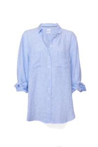 Hut Clothing: Hut The Boyfriend Linen Shirt - Baby Blue Stripe