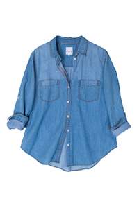 Hut Clothing: Hut Denim Boyfriend Shirt - Denim Wash