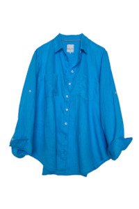 Hut Clothing: Hut The Boyfriend Linen Shirt - Reef Blue