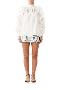 Camilla Relaxed Blouse With Frill Sleeve Detail - A Tiled Wonderland