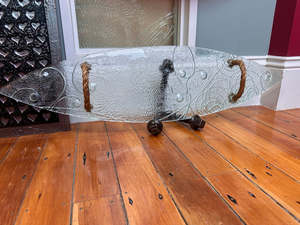 Glass Wakas: Large Rope Handle Waka - Koru, Flax & Fern