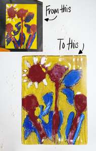 Sea Birds: Childrens drawing made into glass art
