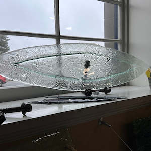 Glass Wakas: Large Clear Dished Waka Platter