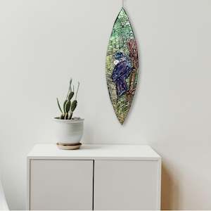 Glass Wakas: Tūi - Wall Art - Multi Coloured Waka