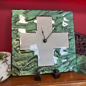Clocks: Cross Clock - Silver/Kelly Green