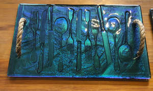 All Glass Platters: Large Rope Handle Platter - Cutlery