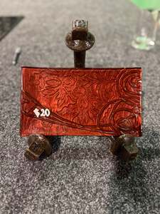 All Glass Platters: Red Anaglypta Trinket Tray