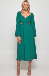 Long Sleeve Maxi Dress with Elastic Cut Out Waist