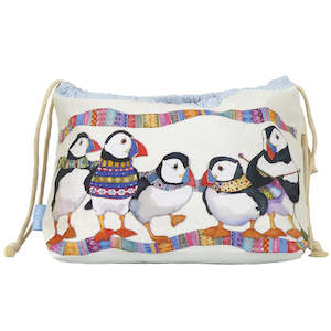 Frontpage: Knitting Puffins Drawstring Project Bag - Emma Ball