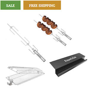 Products: 2 x Premium Rotisseries + 1 x 57cm Rack + 1 x Rotisserie Basket + 2 Short Claws
