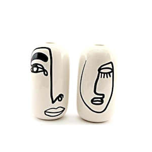 Small Ceramic Monochrome Face Vases - Set of 2