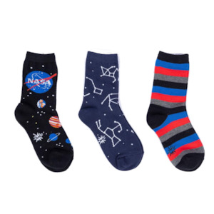 Sock It To Me 1: Solar System Kids Glow In The Dark Crew Socks Pack of 3 - Sock It To Me