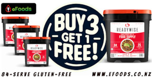 Products: 84-Serve Buckets — SUMMER SALE — 3, Get 1 FREE Essential Foods