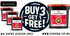 Products: 84-Serve Buckets — SUMMER SALE — 3, Get 1 FREE Essential Foods