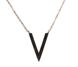 Necklaces: Black Cubic Zirconia Sterling Silver Rose Gold Plated Necklace