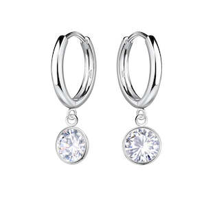 Round 6mm Cubic Zirconia Silver Hoop Earrings