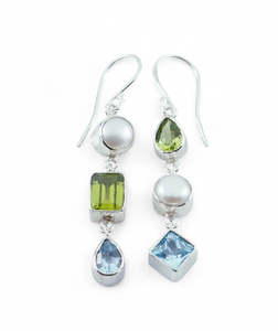 Earrings: Peridot/ Pearl/ Blue Topaz Sterling Silver Earrings