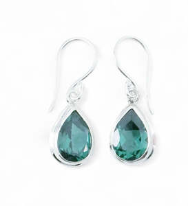 Earrings: Green Quartz Teardrop Sterling Silver Earrings
