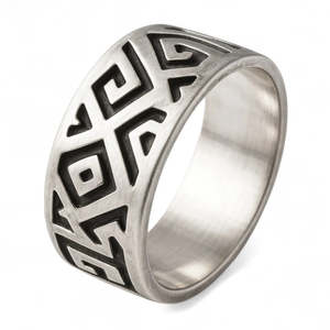Rings: Oxidised Geometric Motif Sterling Silver  Band
