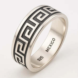 Rings: Oxidised Greek Key Design Sterling Silver Band