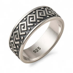 Rings: Oxidised Geometric Patterned Sterling Silver Band