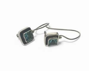 Earrings: Blue Topaz Oxi Framed Sterling Silver Earrings