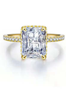 Rings: G Sterling Silver Rectangle CZ Ring - 4CT Emerald Cut Design