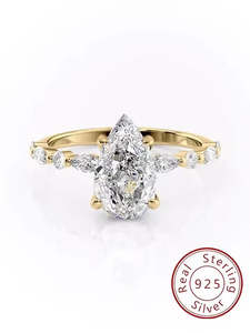 G Sterling Silver Marquise CZ Ring - Water Drop Design