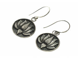Earrings: Lotus .925 Sterling Silver Round Flower Dangle Earrings