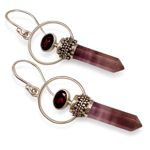 Amethyst, Garnet .925 Silver Drop Earrings
