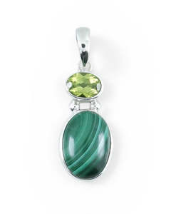 Malachite & Peridot Sterling Silver Pendant