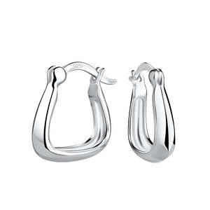 Earrings: Silver Geometric French Lock Hoop Earrings - 20555