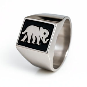 Rings: Signet Sterling Silver Ring With Elephant Motif
