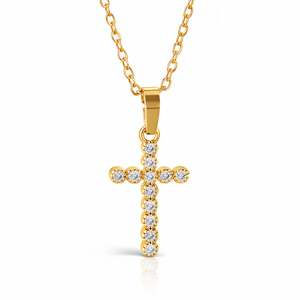 Glozzo: Cross Necklace, 18K Gold Plated Steel