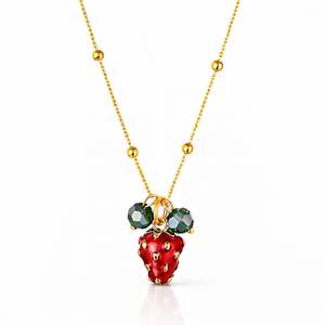 Strawberry Necklace, 18K Gold Plated Steel