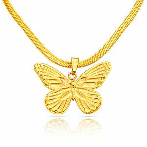 Butterflies Necklace, 18K Gold Plated Steel