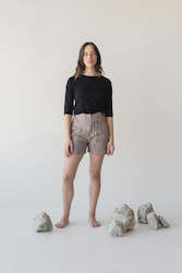 Linen: High-waist Linen Shorts with Origami Belt