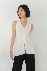 Tops: V-Neck Knit Vest in White