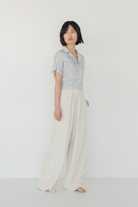 Tops: Cropped Shirt - Watercolour Plaid