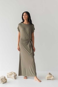 Easy To Care: Cloud Dress with Side Tie in Olive