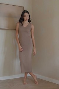 Knitwear Essentials: Knit Bateau Neckline Dress in Warm Sand (Sample)