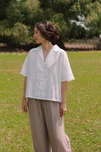 Wide Lapel Shirt with Knot Buttons in White