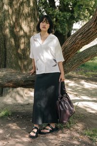 Wide Lapel Shirt with Embroidery in White