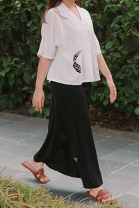 Slip Skirt with Embroidery in Black