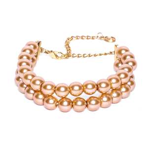 Bracelet: Estele - Gold Glass Pearl Double Line Bracelet