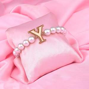 Bracelet: Estele Rose Gold Plated Beautiful "Y" Letter Glass Pearl Bracelet for Women