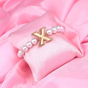 Bracelet: Estele Rose Gold Plated Distinctive "X" Letter Glass Pearl Bracelet for Women