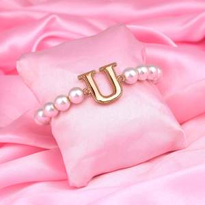 Bracelet: Estele Rose Gold Plated Unique "U" Letter Glass Pearl Bracelet for Women